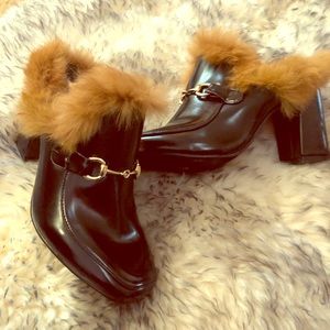 CAPE ROBBIN Fur Trim Chunky Heel Mule